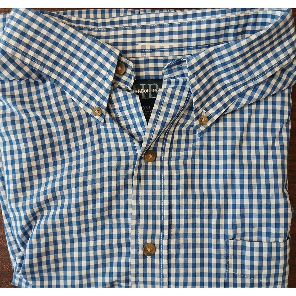 Harbor Bay Shirt Mens‎ 3XL Blue Check Short Sleeve Casual Button Pocket #349C